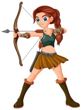 Kadın yay ve oku kendine güvenle doğrultuyor