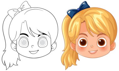 Gülümseyen bir kızın renk ve ana hatları