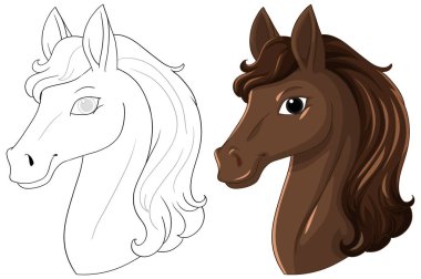 Renkli ve ana hatlı at kafası çizimi