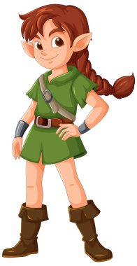 Yeşil elbiseli Elf okçusu, kendine güvenen poz