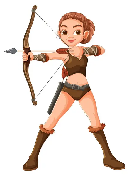 stock vector Woman aiming bow and arrow confidently