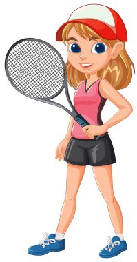 Tenis raketi tutan, spor kıyafeti giyen bir kız.