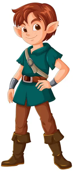 stock vector Elf archer in green tunic and brown boots