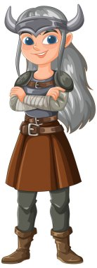 Geleneksel Viking kıyafetiyle gülümseyen savaşçı.