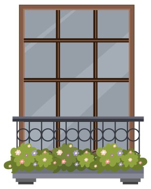 Çiçekli ve pencereli bir balkon.