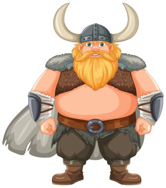 Boynuzlu miğferli sakallı Viking savaşçısı