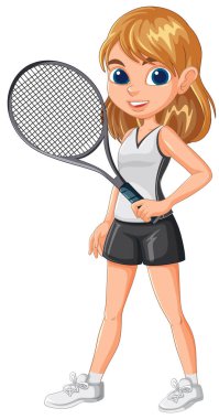 Tenis raketi tutan kız, oynamaya hazır.