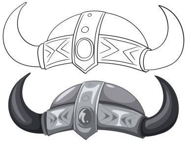 Boynuzlu iki detaylı Viking miğferi