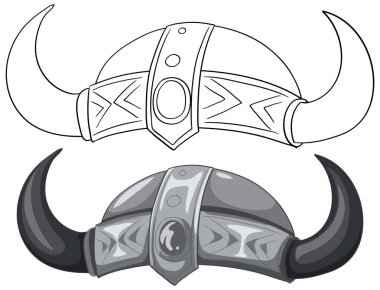 Two detailed Viking helmets with horns clipart