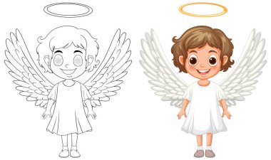 Adorable angel children with halos and wings clipart