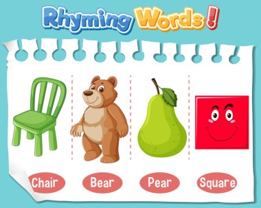 Illustration of rhyming words with images clipart