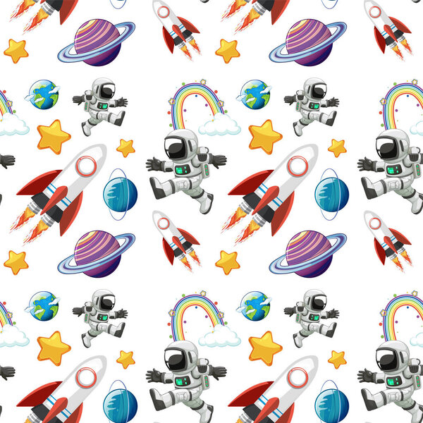 Космонавты, ракеты, планеты и звезды в космосе