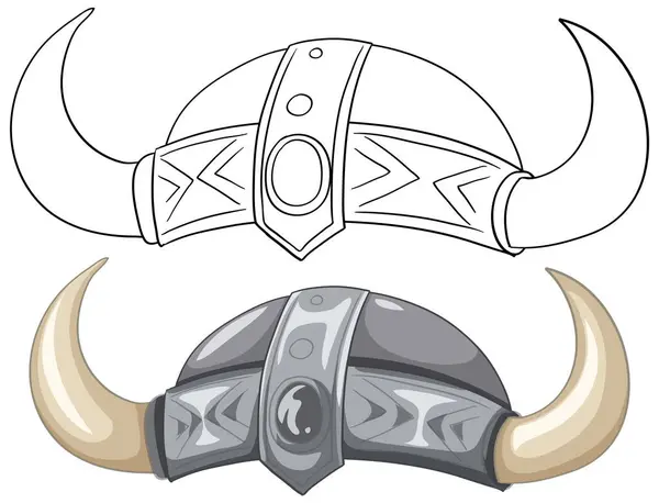 stock vector Two Viking helmets with intricate designs