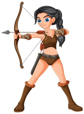 Kadın yay ve oku kendine güvenle doğrultuyor