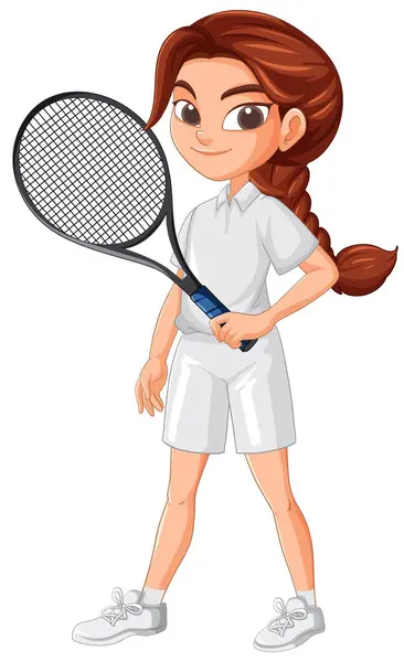 stock vector Girl holding tennis racket, ready to play