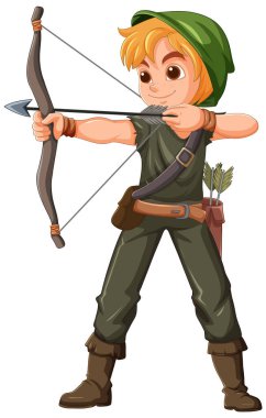 Yeşil kıyafetli genç okçu nişan alıyor.