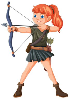 Oklu ve yaylı kız kendine güvenerek nişan alıyor.