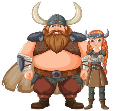 Two Viking warriors in traditional attire clipart