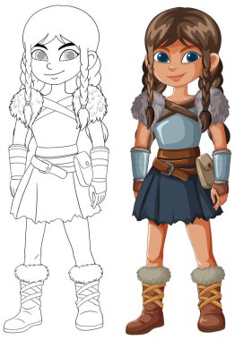 A brave girl warrior in detailed attire clipart