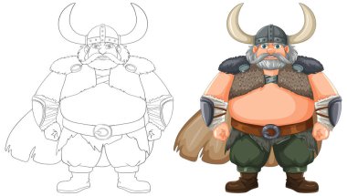 Detailed and outline versions of a Viking warrior clipart