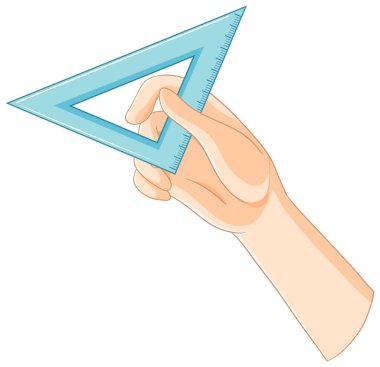 Üçgen cetvel tutan bir el tasviri