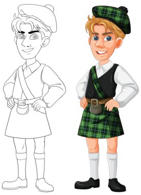 Geleneksel İskoç kıyafetli çizgi film karakteri