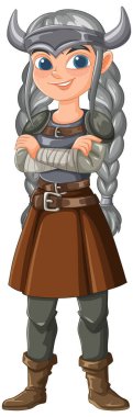 Geleneksel Viking kıyafetiyle gülümseyen savaşçı.