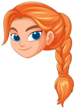 Mavi gözlü ve örgülü çizgi film kızı.