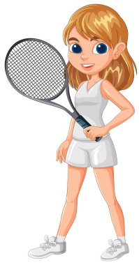 Tenis raketi tutan kız, oynamaya hazır.