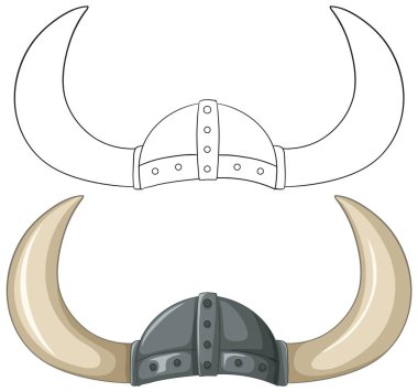 İki büyük boynuzlu Viking miğferi.