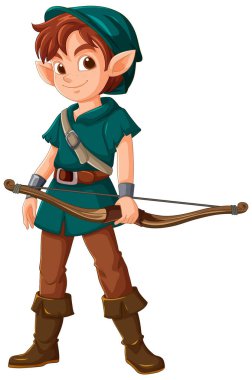 Çizgi film elf okçusu elinde yay tutuyor.