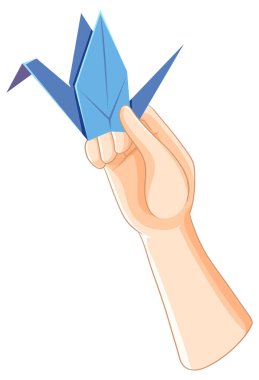 Bir el nazikçe kağıt bir vinç tutar.