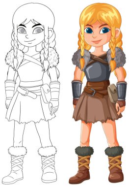 Color and line art of a warrior girl