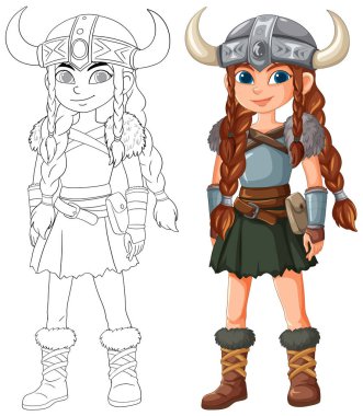 Young Viking girl in detailed costume clipart