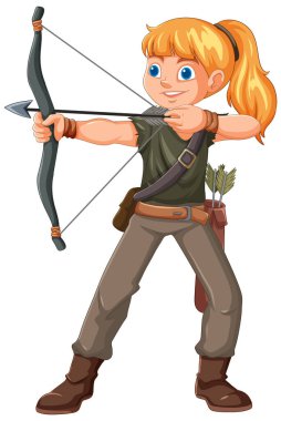 Ok ve yay tutan sarışın kadın.