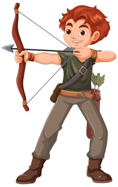 Oklu ve yaylı çocuk atışa hazır.