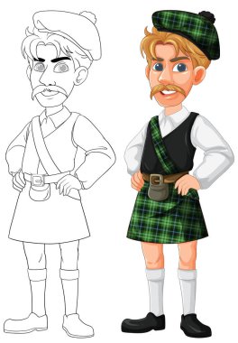 İskoç eteği ve bereli bir adamın tasviri