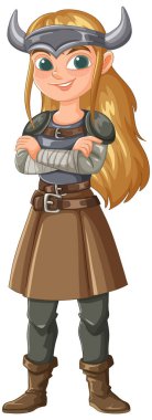 Güçlü, kendine güvenen bir dişi Viking savaşçı çizimi.