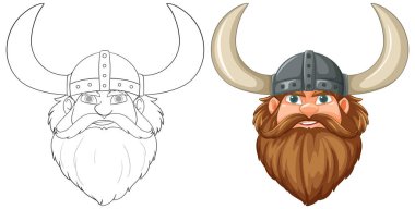 Renkli ve ana hatları Viking savaşçı kafası.