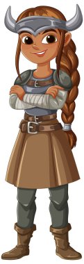Cesur bir dişi Viking savaşçısı kendinden emin duruyor.