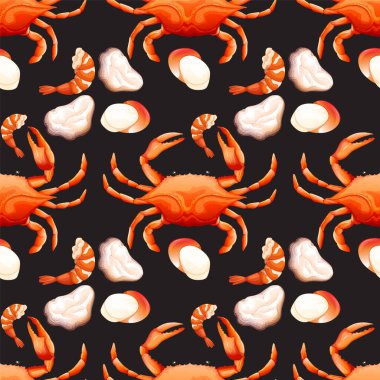 Yengeç ve karides içeren renkli deniz ürünleri çizimi