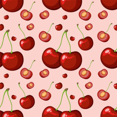 Pembe arka planda vişne ve yarımlar