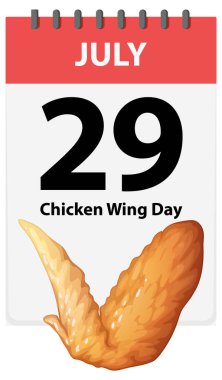 Tavuk Kanadı Günü kutlamasını vurgulayan takvim sayfası