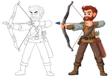 Oku ve yayı hedef alan adam, renkli ve çizgili.