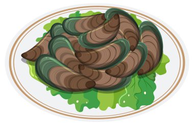 Vector illustration of mussels on a plate clipart