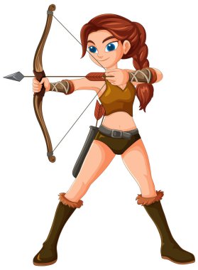 Kadın yay ve oku kendine güvenle doğrultuyor