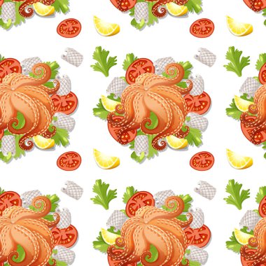 Renkli deniz ürünleri ve sebzeler tekrar tekrar dizayn ediliyor.