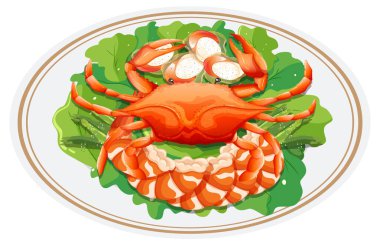 Crab and shrimp on a bed of greens clipart