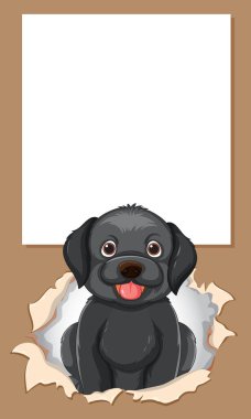 Adorable puppy peeking through a torn paper frame clipart