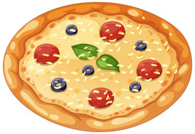 Domatesli ve zeytinli pizza tasviri